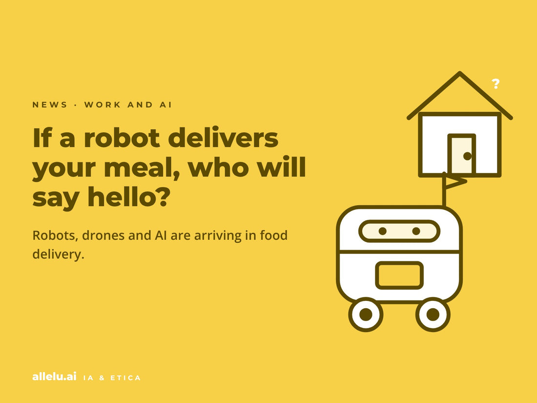 Un petit robot livreur devant une maison : si un robot livre votre repas, qui vous dira bonjour ?